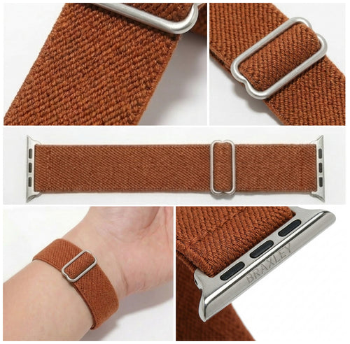Clay Apple Watch Band - detail collage (weave, adjuster, laid flat, on wrist, connector)