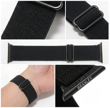 Blackout Apple Watch Band - detail collage (weave, adjuster, laid flat, on wrist, connector)
