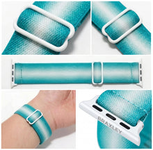 Coastal Apple Watch Band - detail collage (weave, adjuster, laid flat, on wrist, connector)