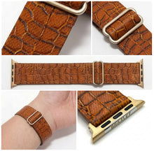 Croc Apple Watch Band - detail collage (weave, adjuster, laid flat, on wrist, connector)