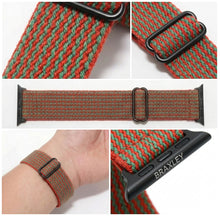 Candy Apple Watch Band - detail collage (weave, adjuster, laid flat, on wrist, connector)